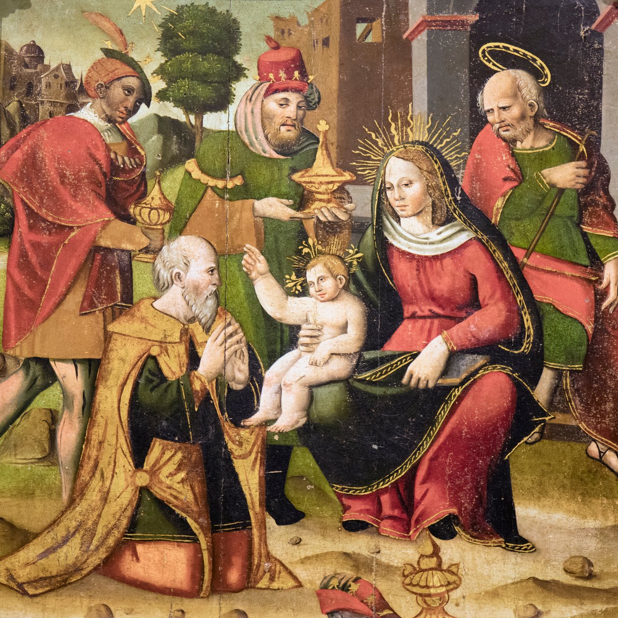 Hellig familie og tre vise menn av Flemish School