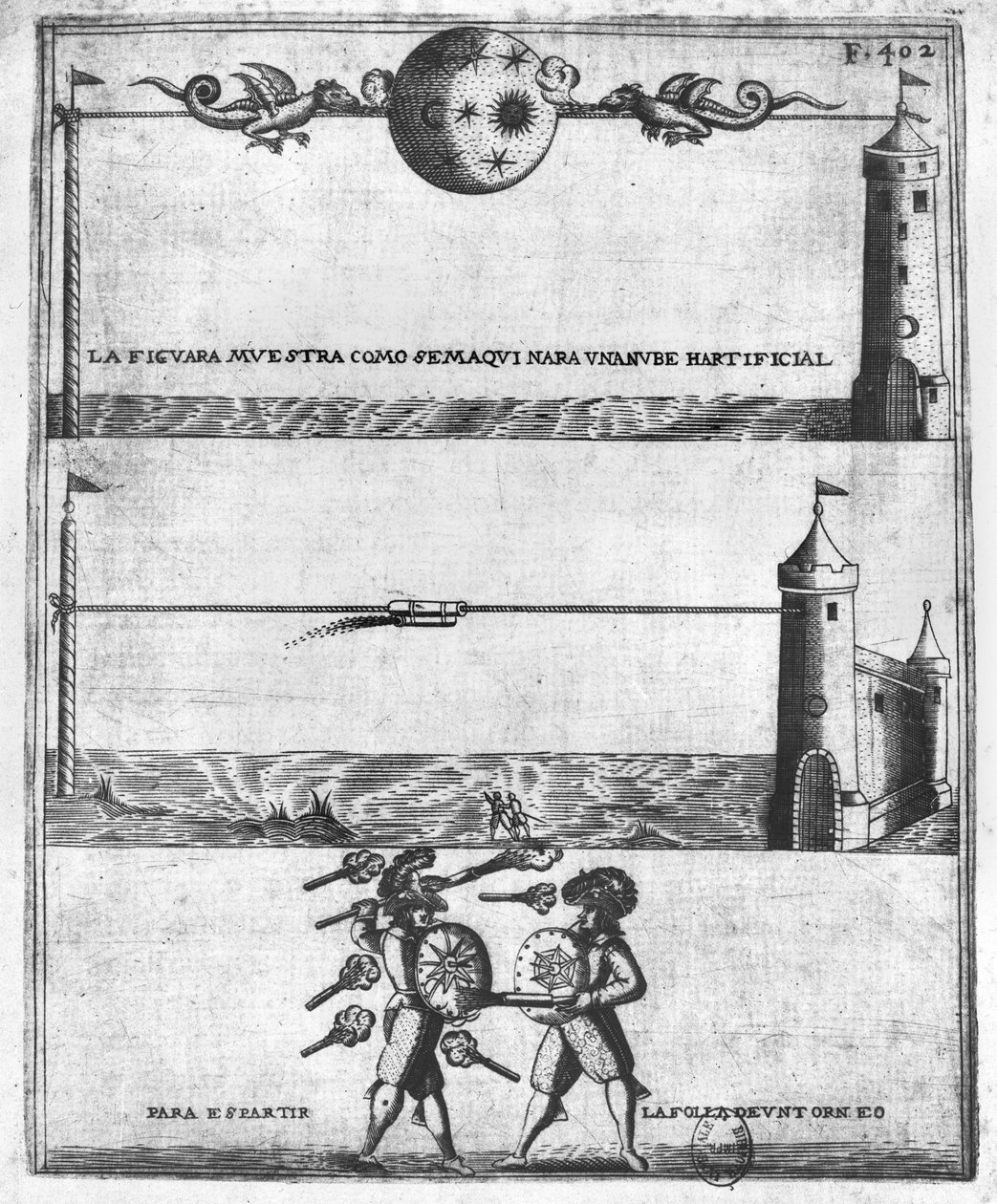 Hvordan lage en kunstig sky, illustrasjon fra Tratado de Artilleria av Diego Ufano, Brussel, 1613 av Flemish School