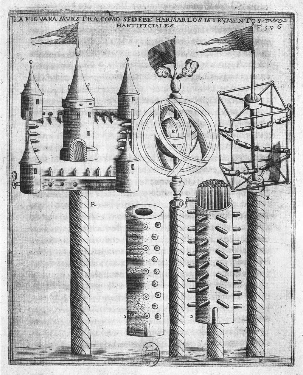 Hvordan sette fyrverkeri, illustrasjon fra Tratado de Artilleria av Diego Ufano, Brussel, 1613 av Flemish School