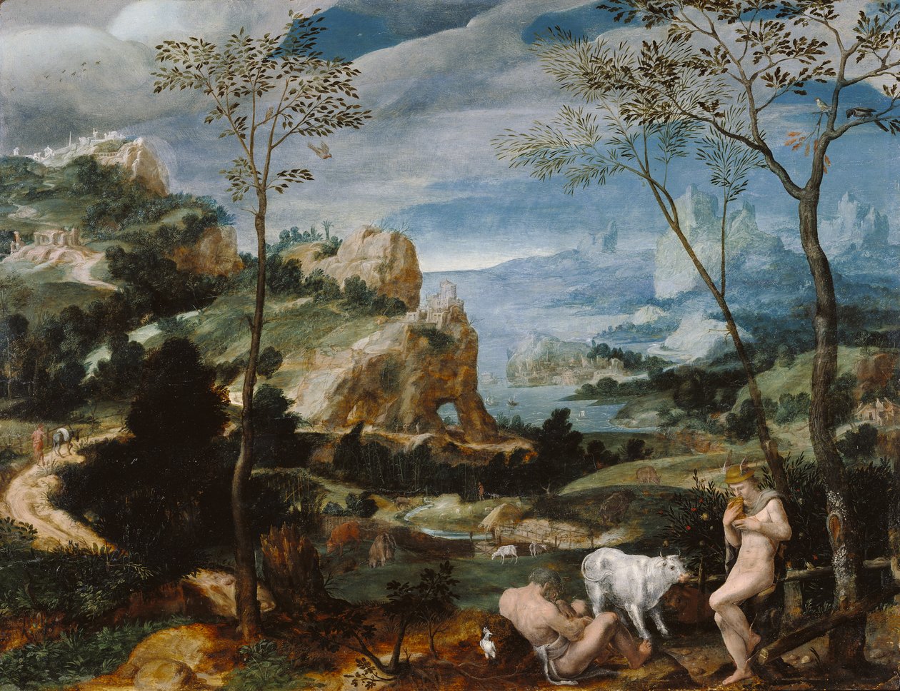 Landskap med Merkur og Argus, ca. 1570 av Flemish School