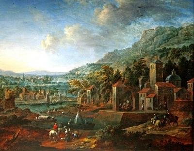 Landskap med ryttere av Flemish School