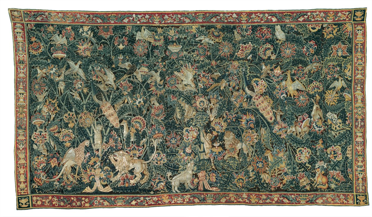 Stor bladverdur med dyr og fugler, 1525-50 av Flemish School