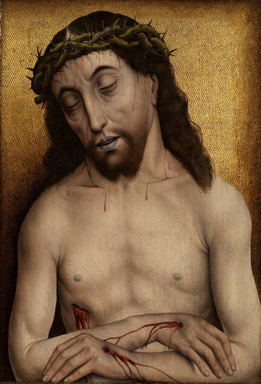 Man of Sorrows (olje på panel) av Flemish School