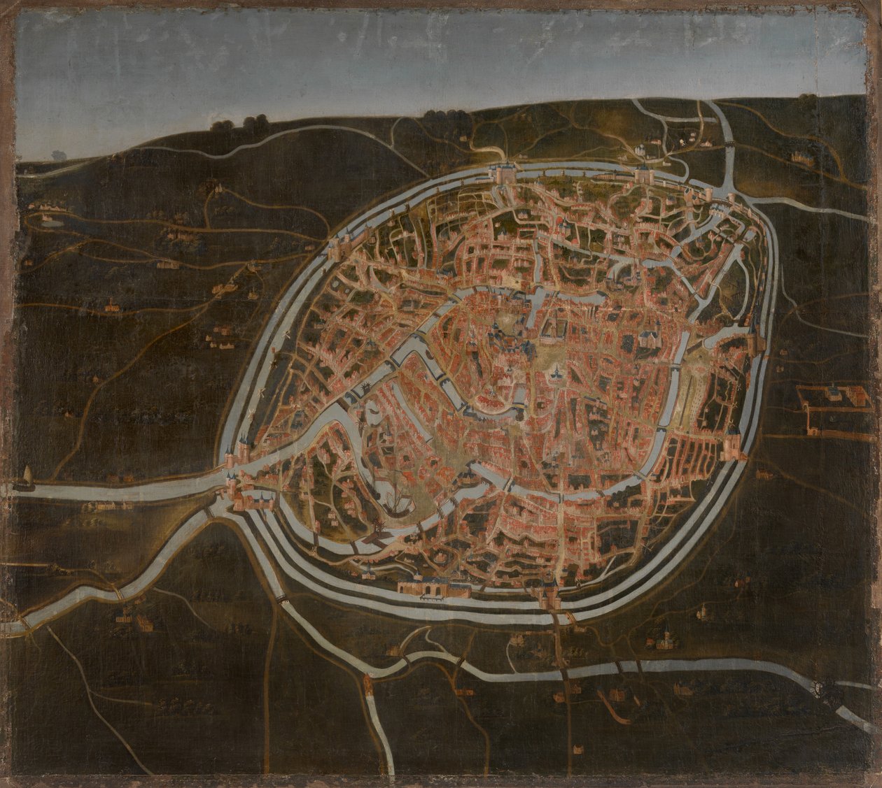 Kart over Brugge (olje på lerret) av Flemish School