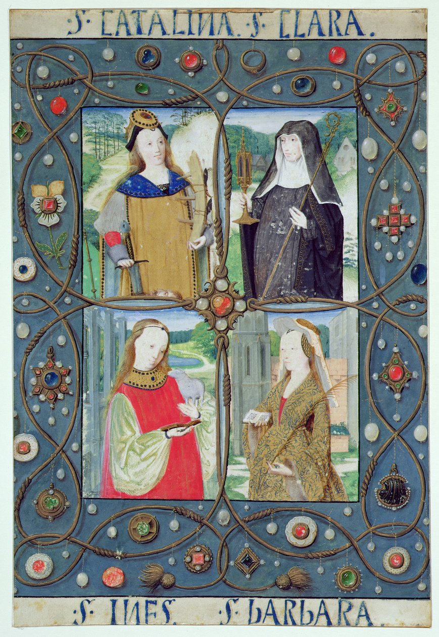 Marlay Cutting SP.5: Fire kvinnelige helgener, fra en timebok produsert i Gent eller Brugge, ca. 1510 av Flemish School
