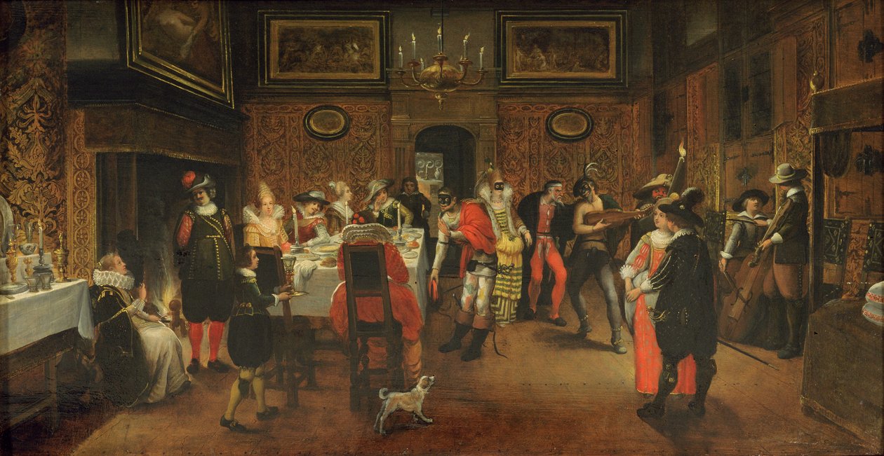 Maskerte gjester med musikere (se 254067) av Flemish School