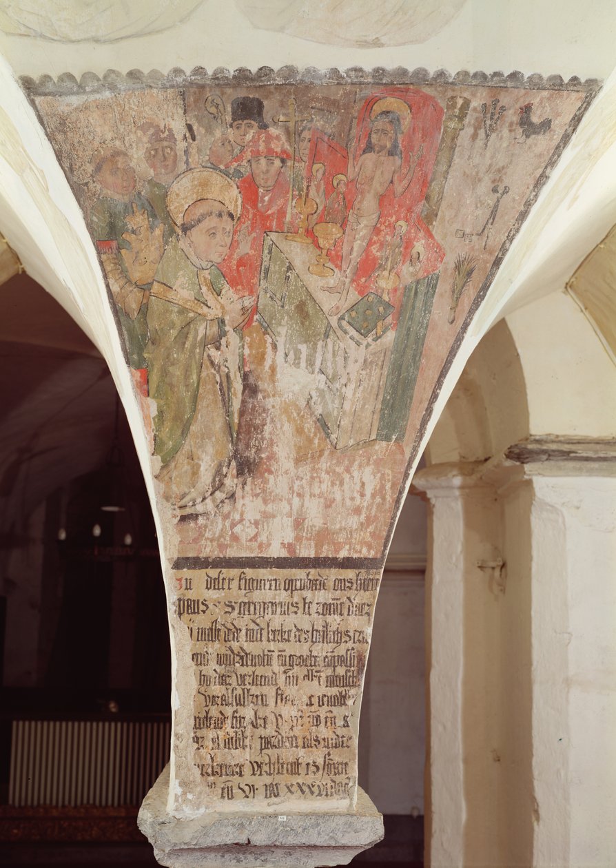 Messe av St. Gregory, veggmaleri fra krypten av Flemish School