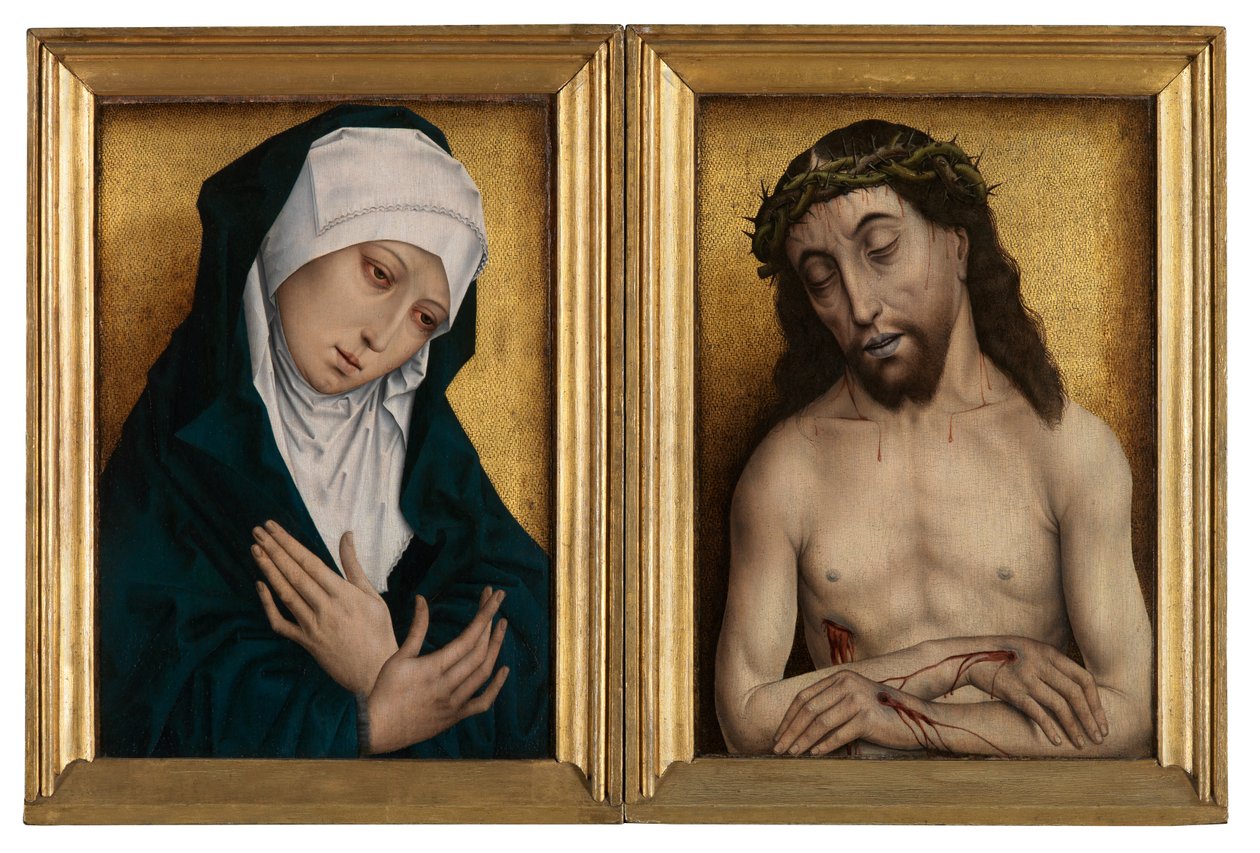 Mater Dolorose og Man of Sorrows (olje på panel) av Flemish School