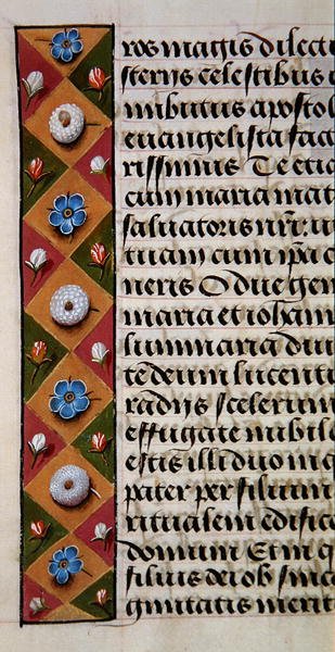Ms. 1058-1975, f.16r: detalj av en blomsterkant fra en timebok, ca. 1500 (vellum) av Flemish School