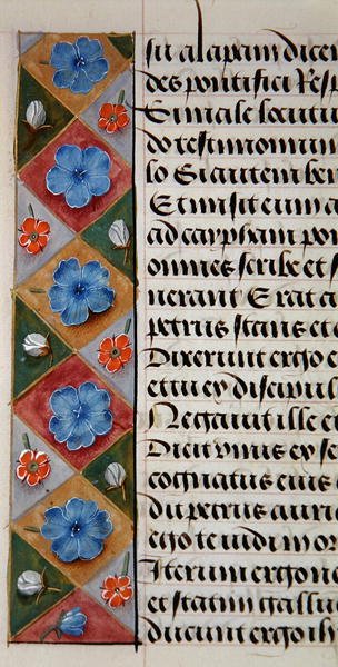 Ms. 1058-1975, f.17v: detalj av en blomsterkant fra en timebok, ca. 1500 (vellum) av Flemish School