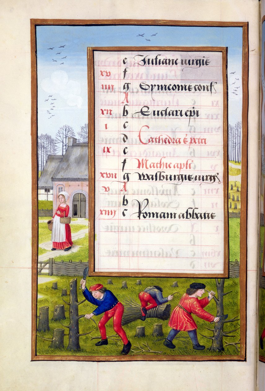 Ms 1058-1975 f2v Cutting Trees and Binding Faggots, from a Book of Hours, ca.1500 av Flemish School