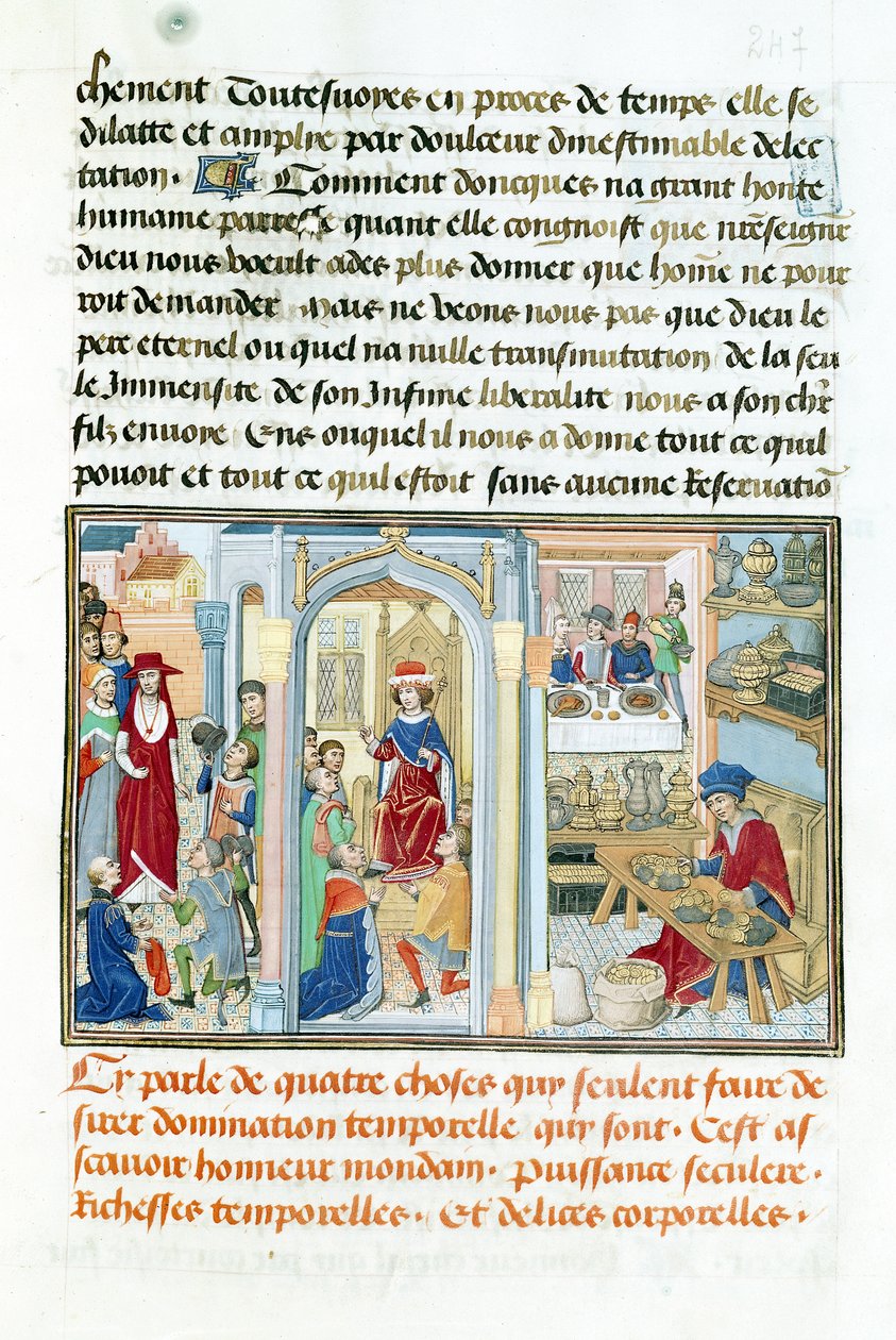 Ms 240 fol.247 Wordly Things, fra The Mirror of Humility av Jean de Gerson (1363-1429) 1462 av Flemish School