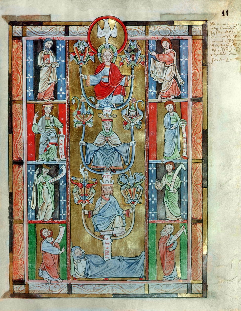 Ms 340 fol.11r The Tree of Jesse, fra De Laudibus Sancte Crucis av Rabanaus Maurus (ca. 780-856) fra Anchin Abbey av Flemish School