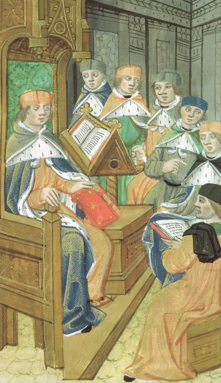 Ms Hunter 9 f.39r Forelesning i sal, fra De Medina Fen I. II, av Avicenna (980-1037) av Flemish School