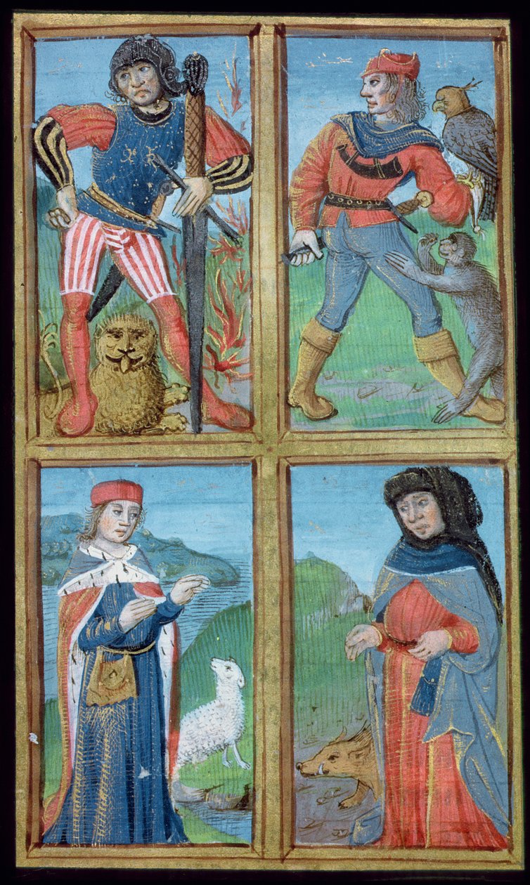 Ms Hunter 9 f.6r Knights and Noblemen, fra De Medina Fen I. II, av Avicenna (980-1037) av Flemish School