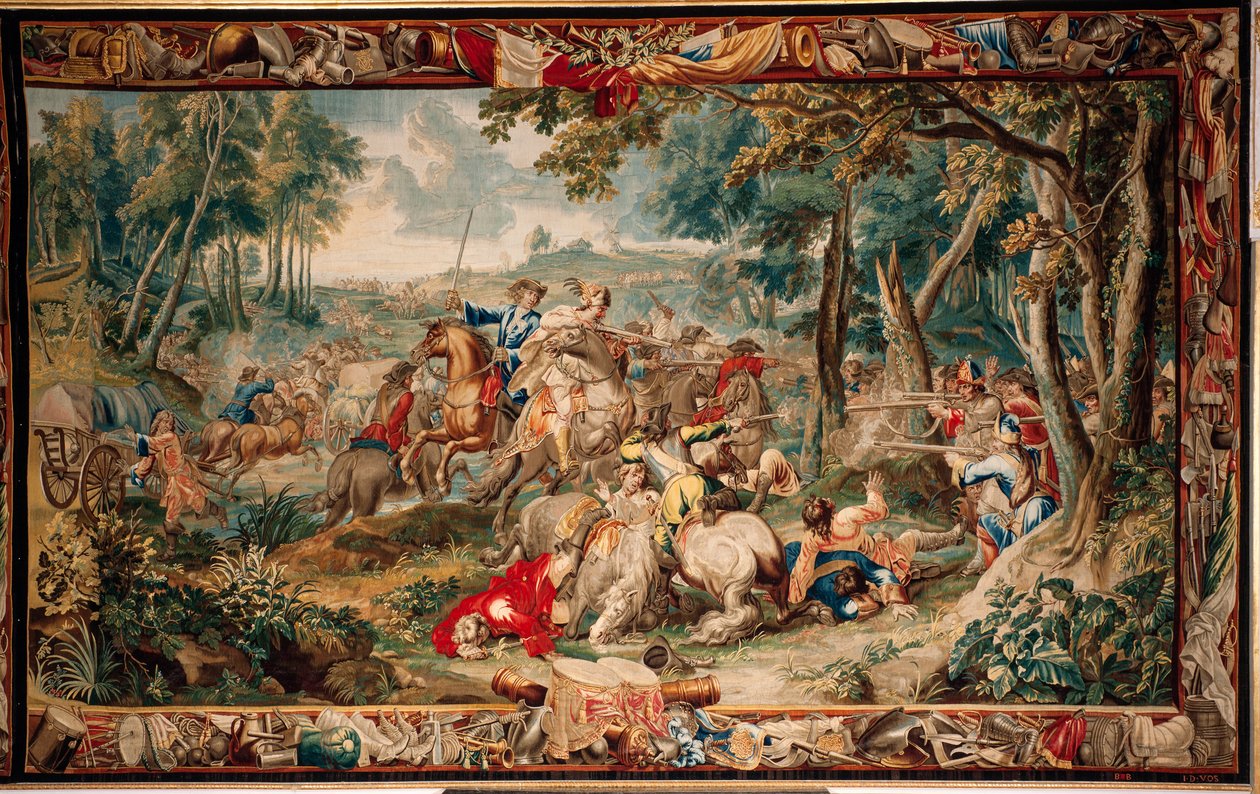 Slottet (Schlossanlage Schleißheim). flamsk billedvev. Brussels atelier Judocus De Vos. Design Lambert De Hondt. Bakhold (bakhold). 400x630 cm. Ull og silke. Omtrent 1715 - 1724. av Flemish School