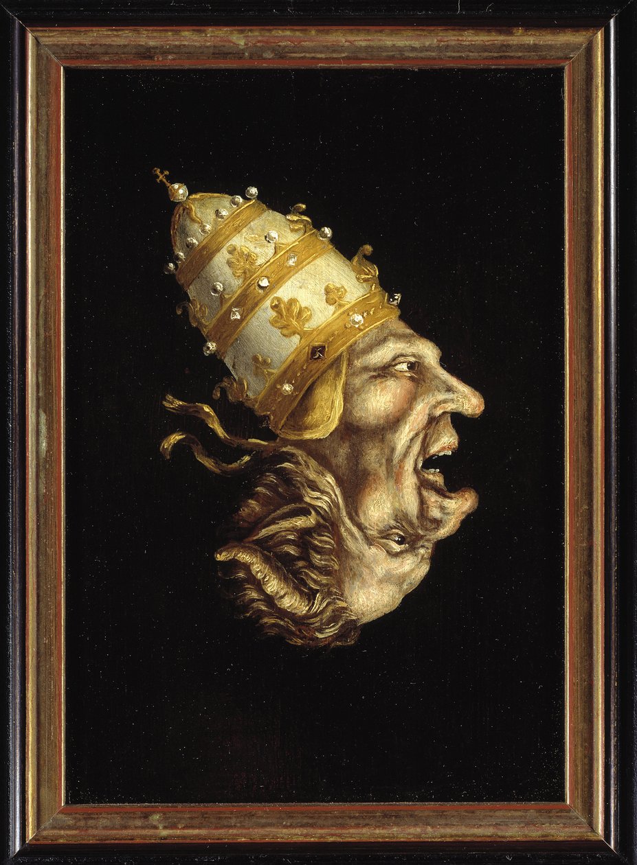 ""Pave-djevelen"" (paven djevelen) Luthersk karikatur mot paven som representerer profilen til paven hekket i djevelens - Anonymt maleri, rundt 1600 (nederlandsk) Museum Catharijneconvent, Utrecht Nederland av Flemish School