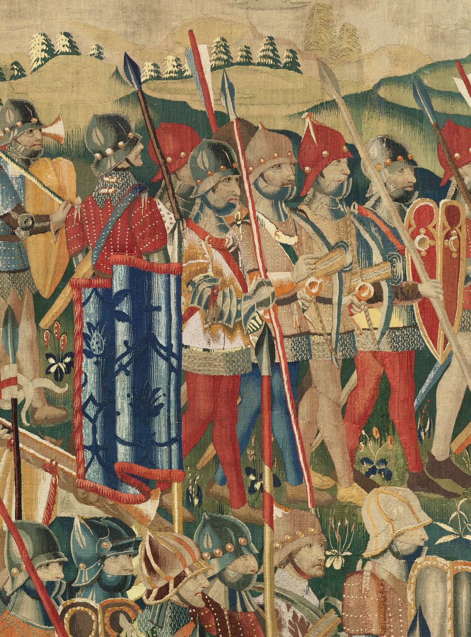 Parish museum for billedvev (Pastrana Parish Museum of Tapestries). flamsk billedvev. Landingen ved Arzila (Landingen ved Arzila, Desembarco og Arzila). Series Conquests of King Alfonso I of Portugal (Conquests of King Alfonso V of Portugal). Turnering. Ul av Flemish School