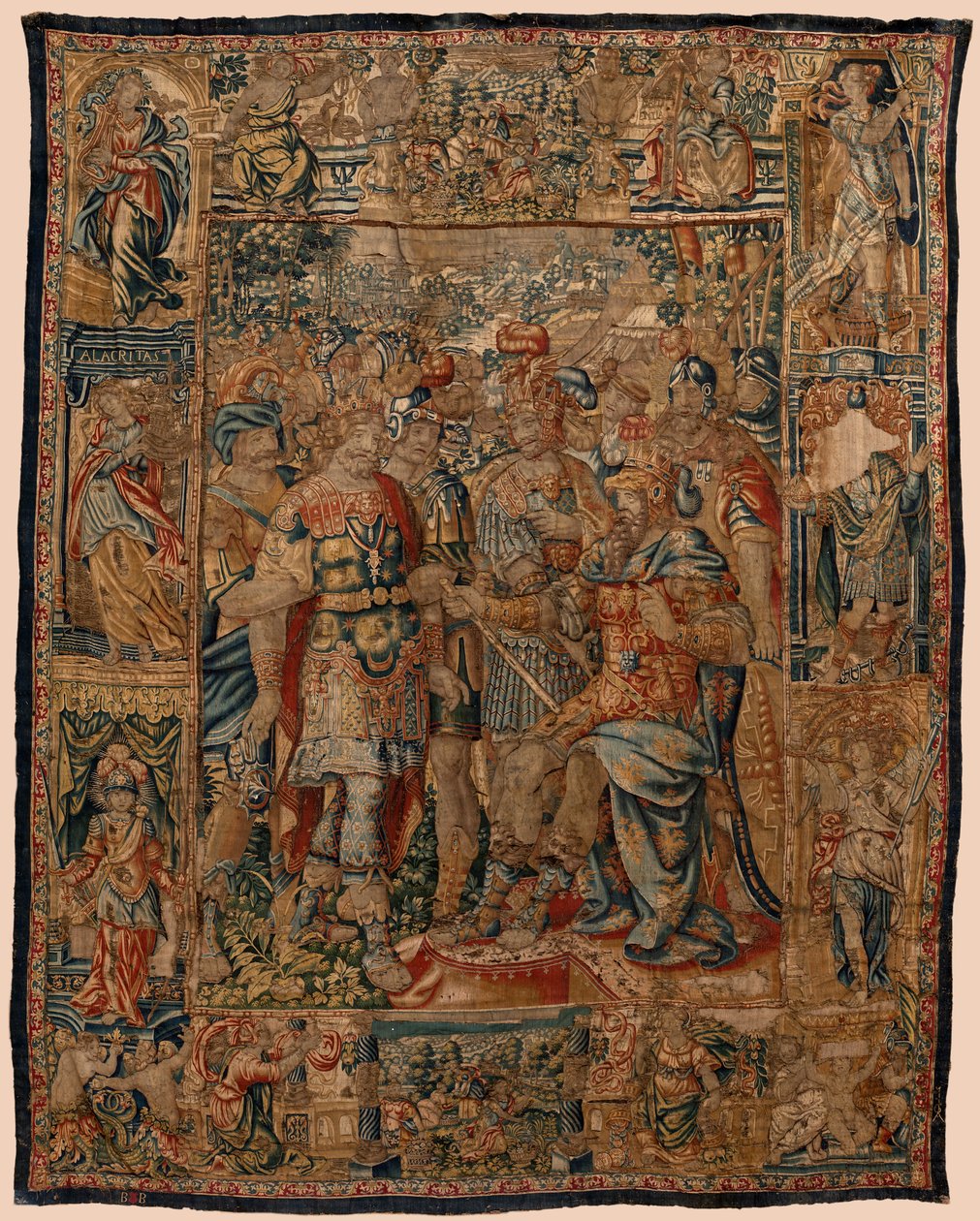 Sognemuseum for billedvev (Museo Parroquial de Tapices de Pastrana). flamsk billedvev. Den unge Alexander til faren Filip (El joven Alejandro ante su padre Filipo). Brussel. Det 16. århundre. 328x407 cm. av Flemish School