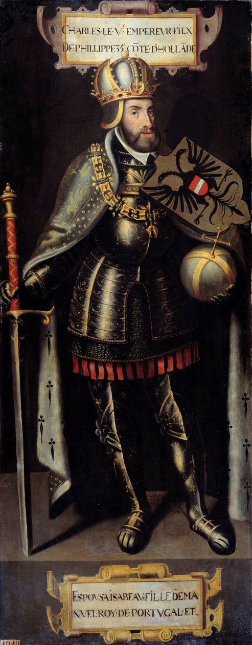 Portrett av Karl V (1500-1558) konge av Spania, keiser av Det hellige romerske rike. Maleri av den flamske skolen av Flemish School