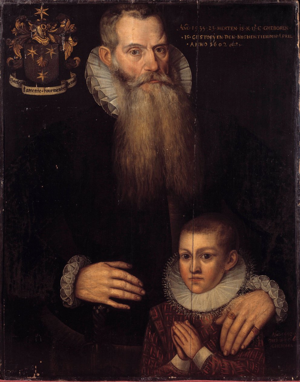 Portrett av Charles de Conde (1535-1602) og hans sønn John i 1592 Maleri av den flamske skolen på 1600-tallet. Dim 0,81 x 0,64 m. Versailles, Musee des chateaux de Versailles et Trianon av Flemish School