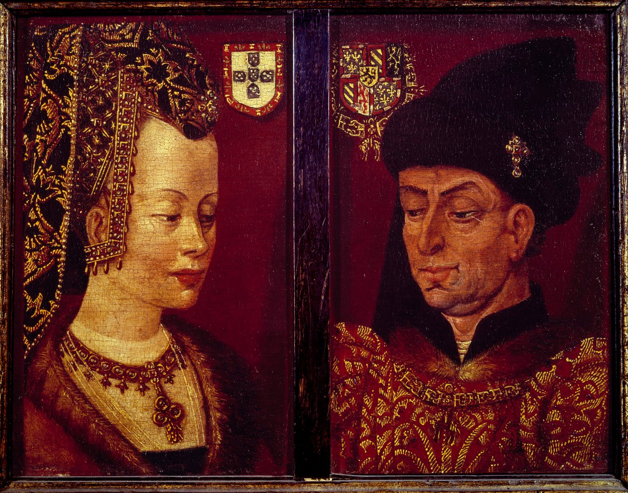 Portrett av Filip den gode, hertug av Burgund (1396-1467) og Isabella av Portugal, hertuginne av Burgund (1397-1472) Maleri på tre av den flamske skolen. 1400-tallet Gent Museum of Fine Arts av Flemish School