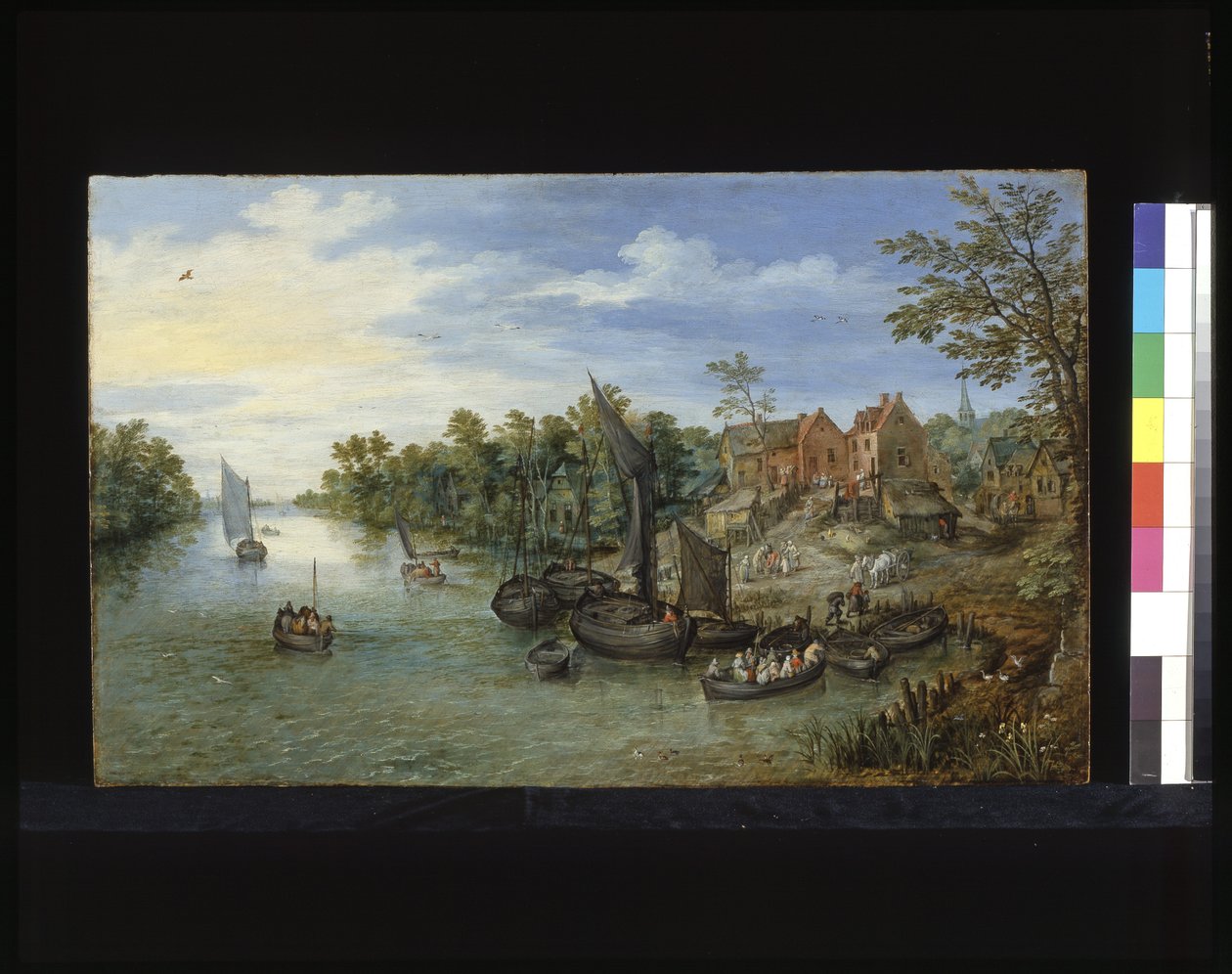 Elvelandskap (olje på tre) av Flemish School