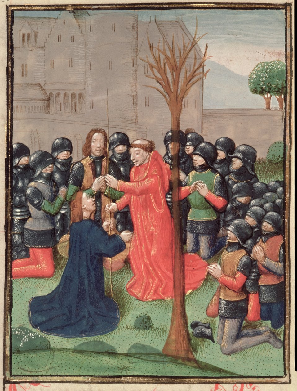 Roy 15 E I f.98v Funnet av spydet som Kristus ble gjennomboret med, fra Estoire d