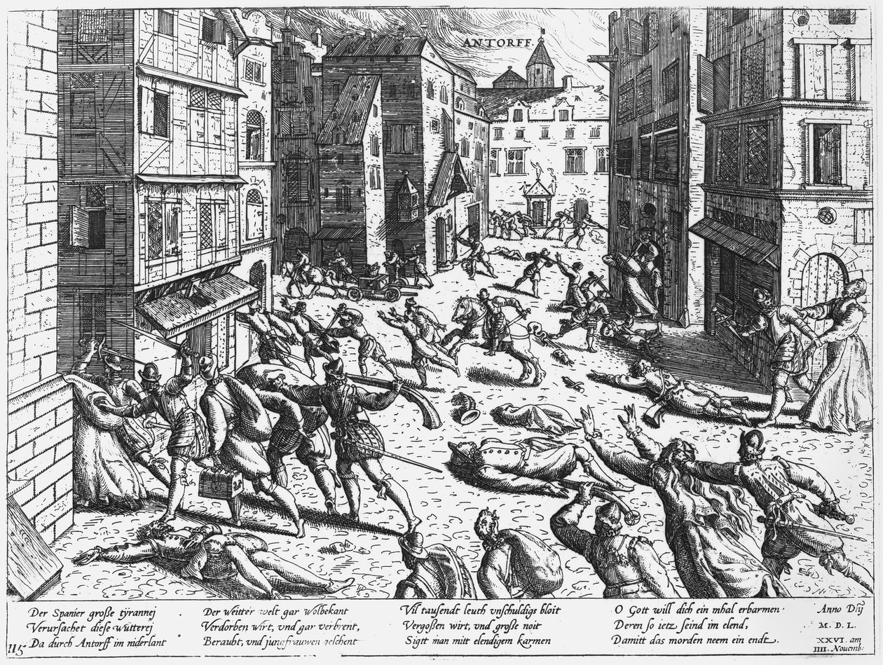 Scener av det spanske raseriet ved Antorff, 1576 av Flemish School