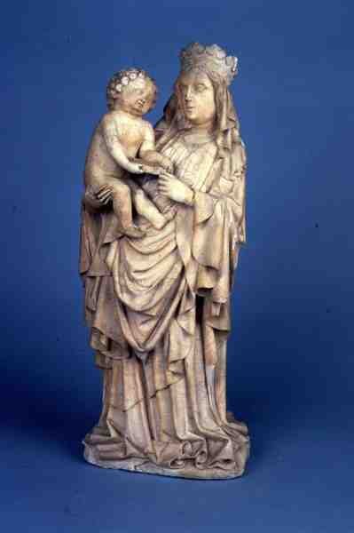 Skulptur av Madonna og barnet fra Liege eller Meusedalen (alabast) av Flemish School