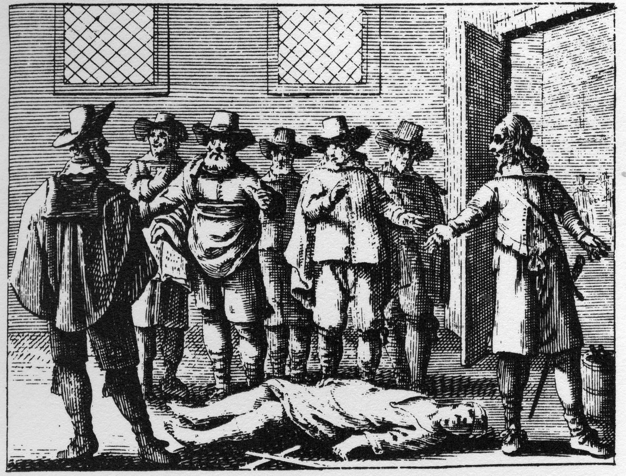 Sorcerer having succumbed to torture - engraving of 1725 in “” La Sorcellerie demasquee”” (