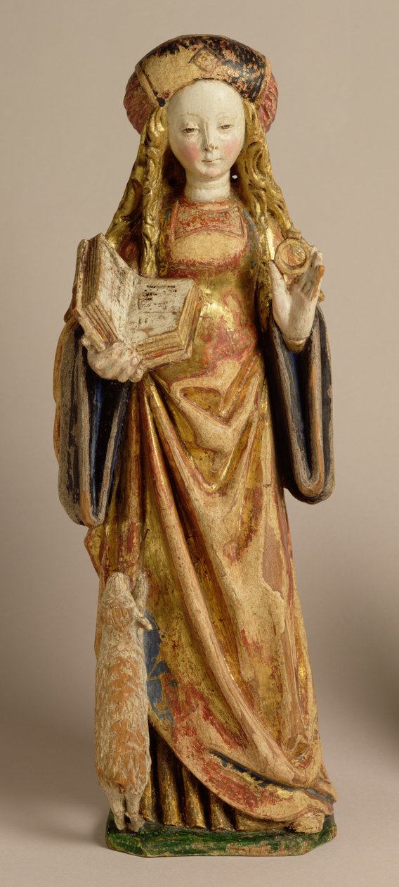 St. Agnes, School of Mechelen, ca. 1500 (polykrom og forgylt eik) av Flemish School