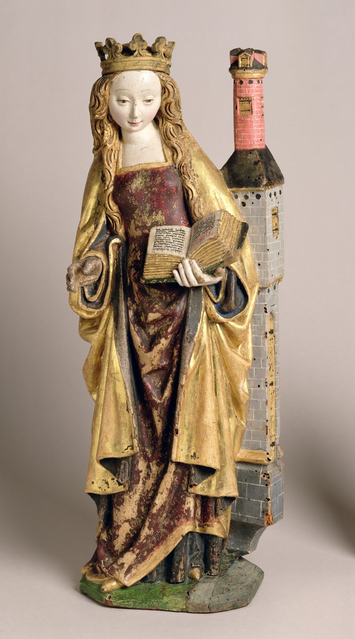 St. Barbara, School of Mechelen, ca. 1500 (polykrom og forgylt eiketre) av Flemish School