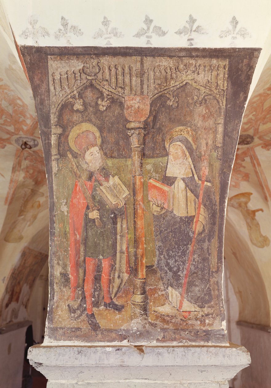 St. Bavo og St. Amalberga av Maubeuge, veggmaleri fra krypten, ca. 1480-1540 av Flemish School