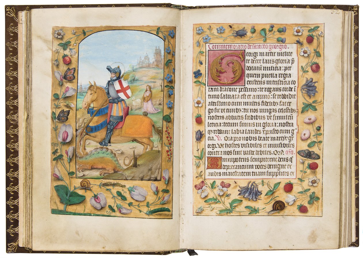 St George, illustrasjon fra 'A Book of Hours According to the Use of Sarum, c.1500 (vellum) av Flemish School
