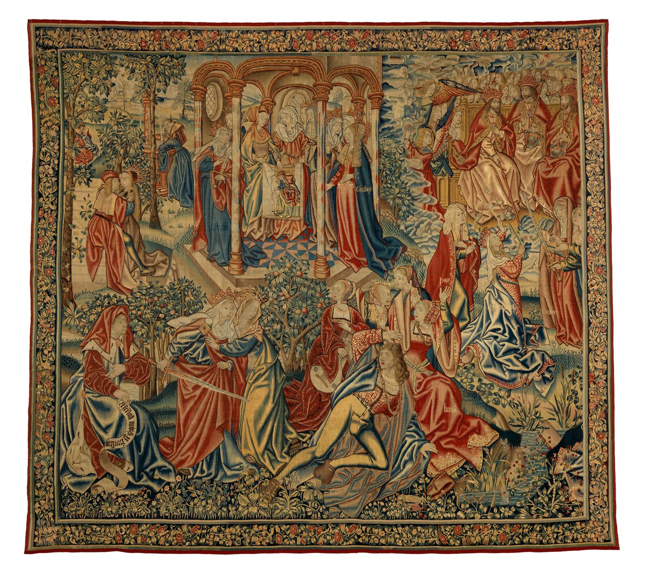 Tapestry, A Moral Allegory of Man or Justice Attacking Man, laget i Flandern, Belgia, rundt 1500 (ull og silke) av Flemish School