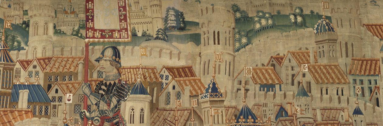 Tapet som viser erobringene av kong Alfonso V av Portugal (Conquistas de Alfonso V de Portugal), Tournai. Detalj. (Ull og silke) av Flemish School
