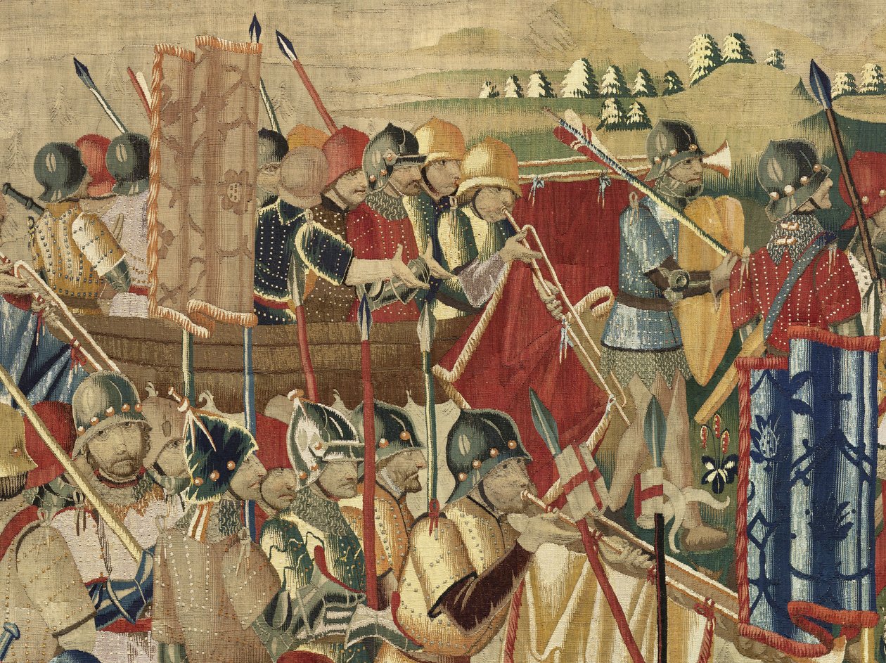 Tapet som viser erobringene av kong Alfonso V av Portugal (Conquistas de Alfonso V de Portugal), Tournai. Detalj. (Ull og silke) av Flemish School