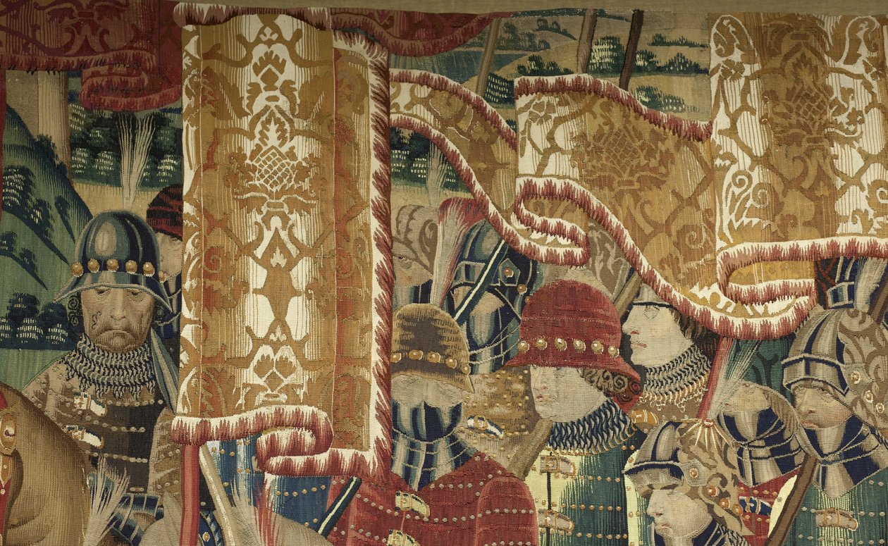 Tapet som viser erobringene av kong Alfonso V av Portugal (Conquistas de Alfonso V de Portugal), Tournai. Detalj. (Ull og silke) av Flemish School
