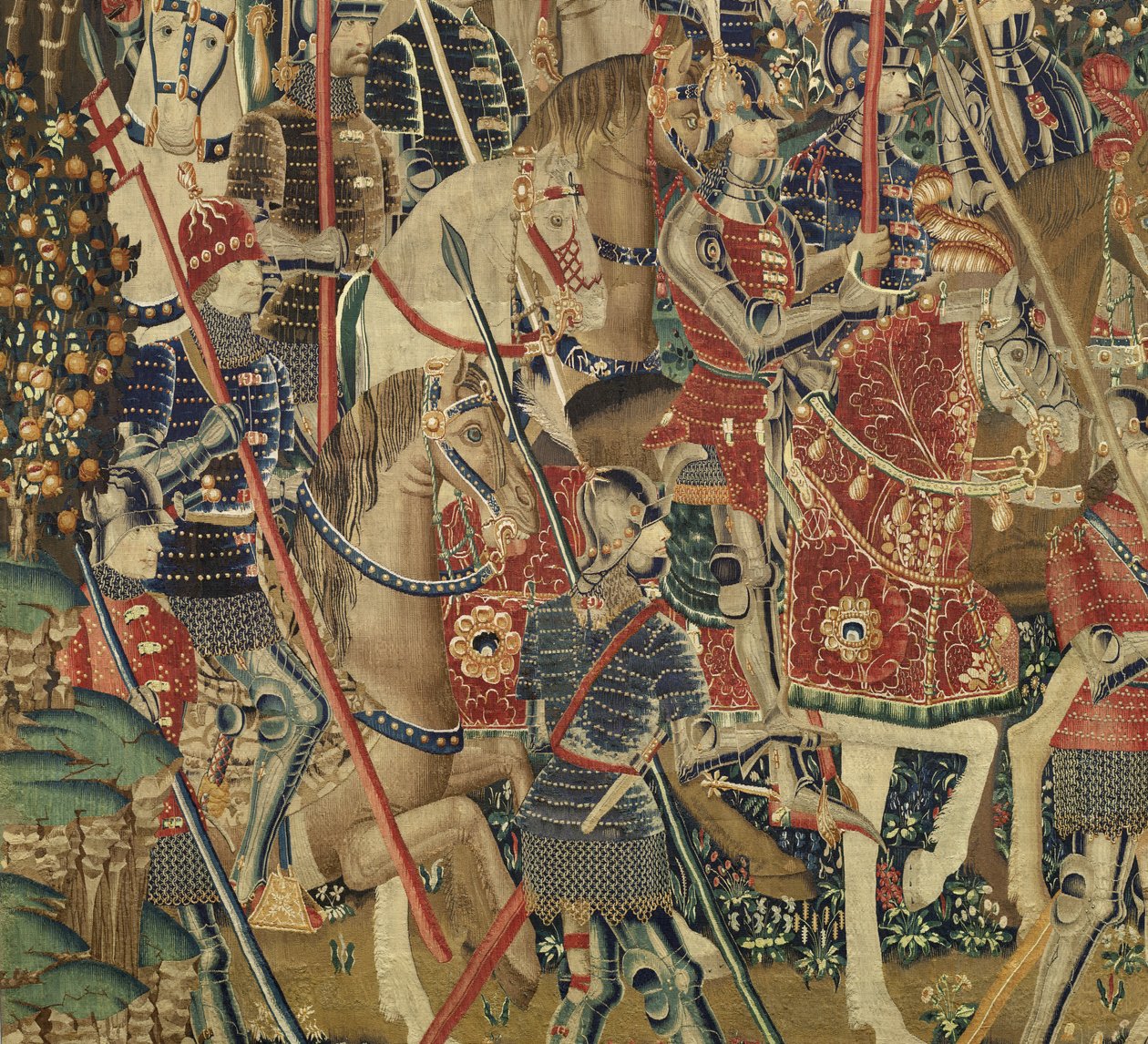 Tapet som viser erobringene av kong Alfonso V av Portugal (Conquistas de Alfonso V de Portugal), Tournai. Detalj. (Ull og silke) av Flemish School