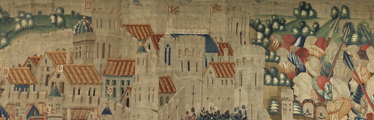 Tapet som viser erobringene av kong Alfonso V av Portugal (Conquistas de Alfonso V de Portugal), Tournai. Detalj. (Ull og silke) av Flemish School