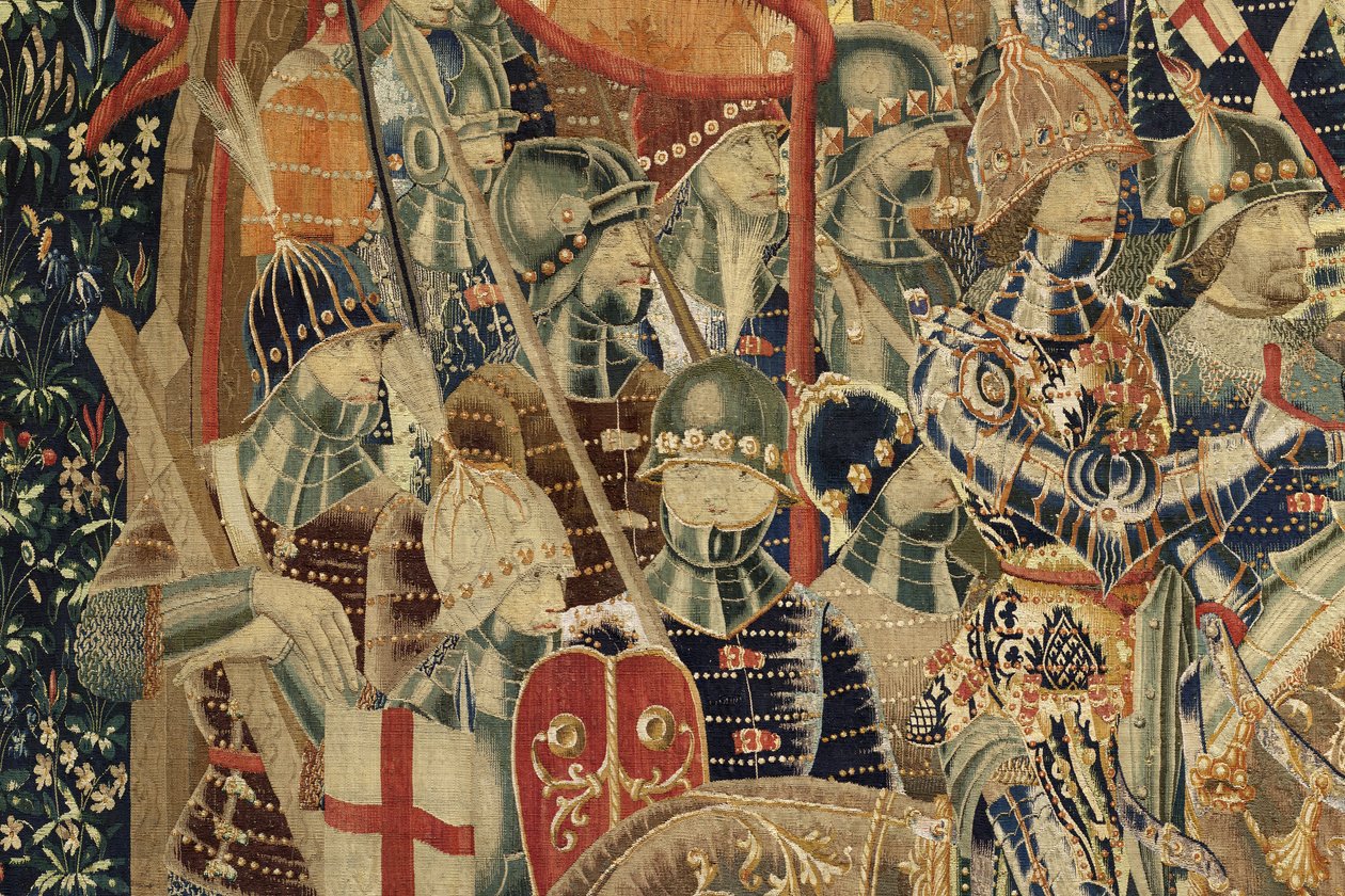 Tapet som viser erobringene av kong Alfonso V av Portugal (Conquistas de Alfonso V de Portugal), Tournai. Detalj. (Ull og silke) av Flemish School