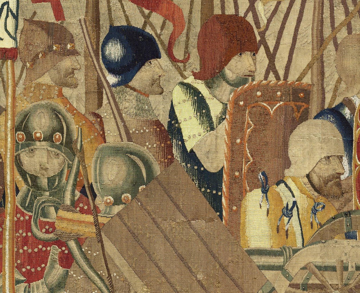 Tapet som viser erobringene av kong Alfonso V av Portugal (Conquistas de Alfonso V de Portugal), Tournai. Detalj. (Ull og silke) av Flemish School