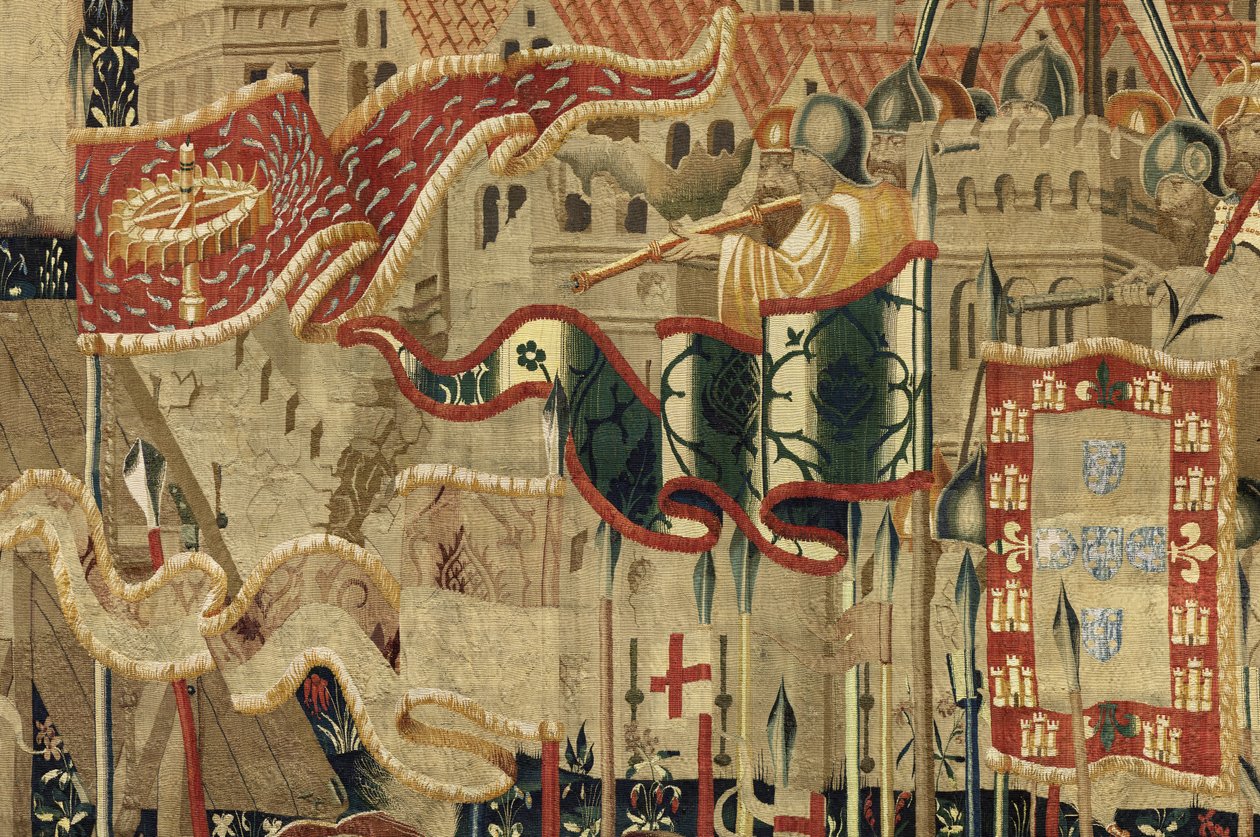 Tapet som viser erobringene av kong Alfonso V av Portugal (Conquistas de Alfonso V de Portugal), Tournai. Detalj. (Ull og silke) av Flemish School