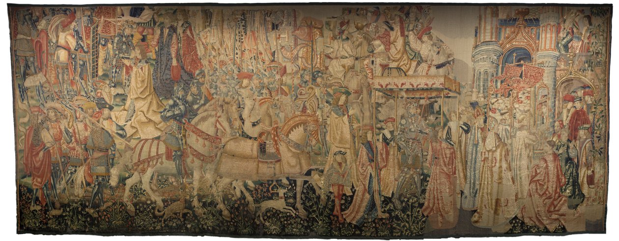Tapet som viser erobringene av kong Alfonso V av Portugal (Conquistas de Alfonso V de Portugal), Tournai. Detalj. (Ull og silke) av Flemish School