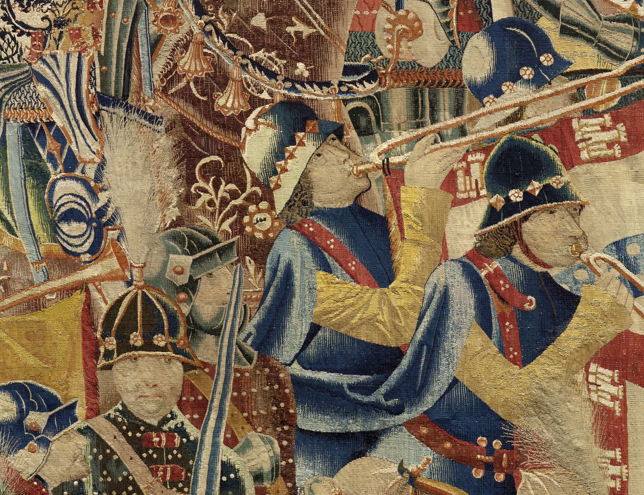 Tapet som viser erobringene av kong Alfonso V av Portugal (Conquistas de Alfonso V de Portugal), Tournai. Detalj. (Ull og silke) av Flemish School