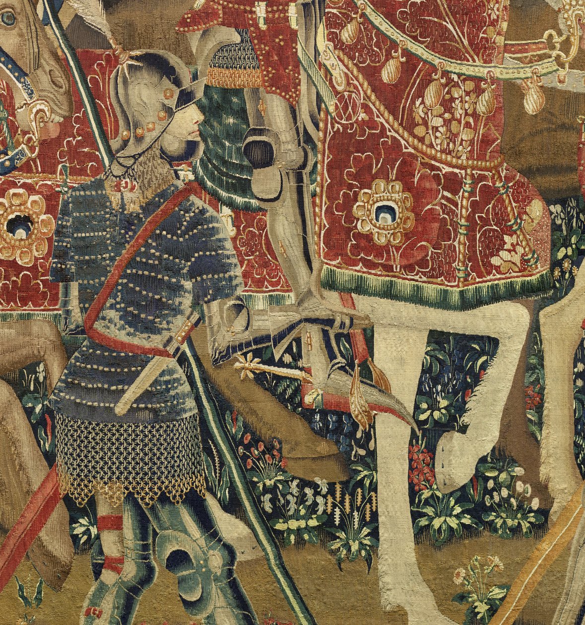 Tapet som viser erobringene av kong Alfonso V av Portugal (Conquistas de Alfonso V de Portugal), Tournai. Detalj. (Ull og silke) av Flemish School