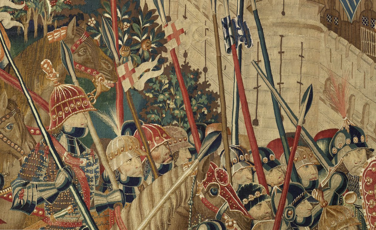 Tapet som viser erobringene av kong Alfonso V av Portugal (Conquistas de Alfonso V de Portugal), Tournai. Detalj. (Ull og silke) av Flemish School