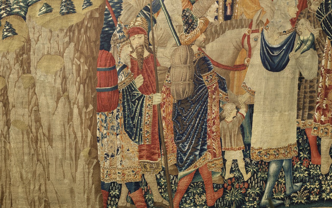 Tapet som viser erobringene av kong Alfonso V av Portugal (Conquistas de Alfonso V de Portugal), Tournai. Detalj. (Ull og silke) av Flemish School