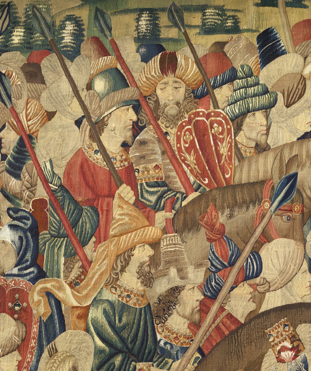 Tapet som viser erobringene av kong Alfonso V av Portugal (Conquistas de Alfonso V de Portugal), Tournai. Detalj. (Ull og silke) av Flemish School